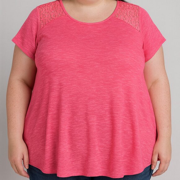 Arizona Jean Co. Pink Lace Shoulder Plus Top - Picture 1 of 8